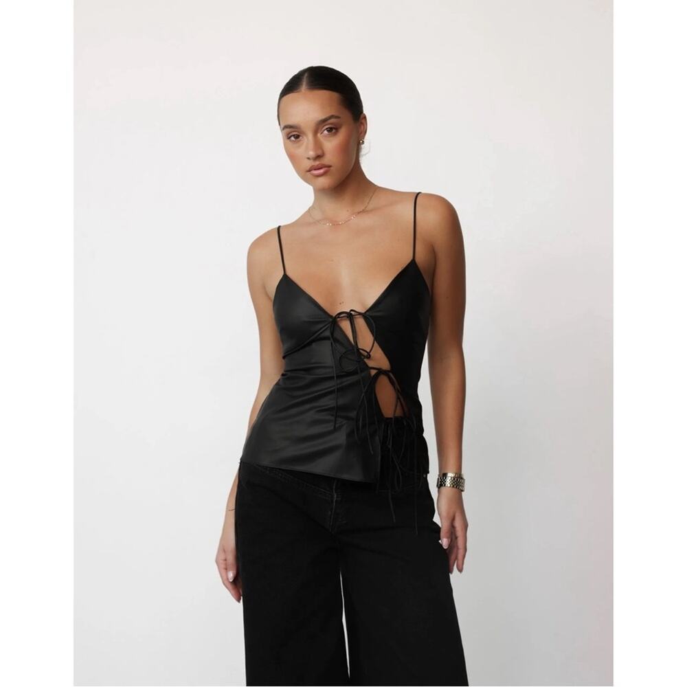 Lioness Black Lace-Up Satin Cami Top